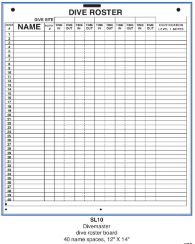 Large Dive Roster Slate 12" x 14"