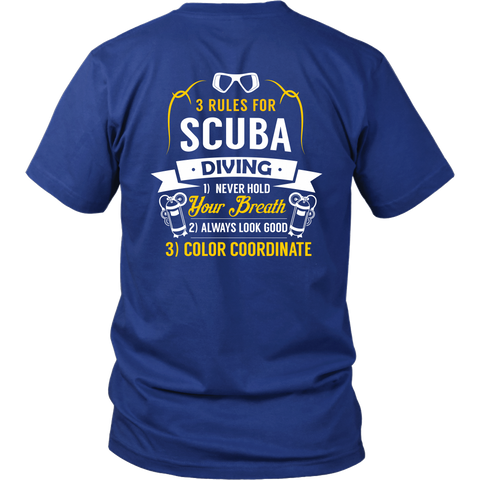 District Unisex Shirt -Back Printed Only - 3 Rules of Scuba