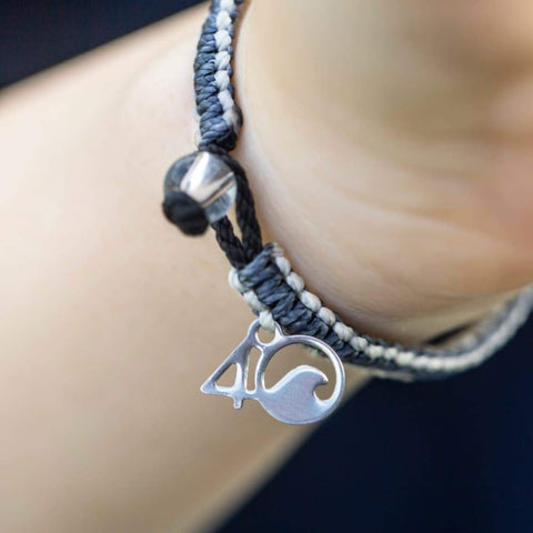 4ocean Great White Shark Braided Bracelet Grey, White Black