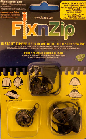 Graphite Zipper Pull 3 Piece Kit for Wetsuit Repair