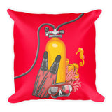 Square Pillow - Scuba Gear - Red Background