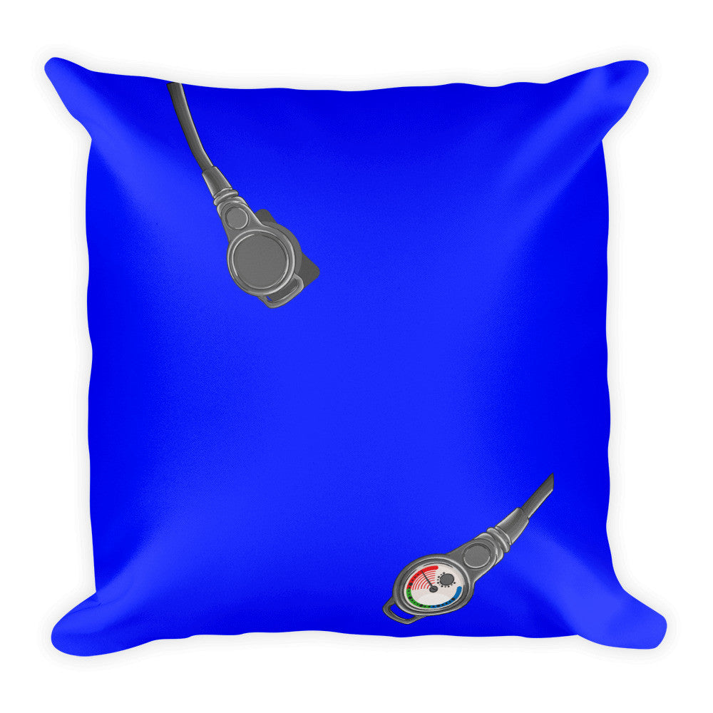Square Pillow - Scuba Gear - Blue Background
