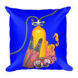 Square Pillow - Scuba Gear - Blue Background