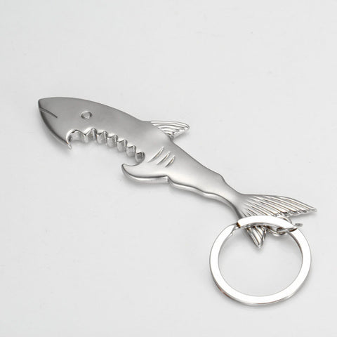 Silver Shark Shaped Bottle Opener Keychain